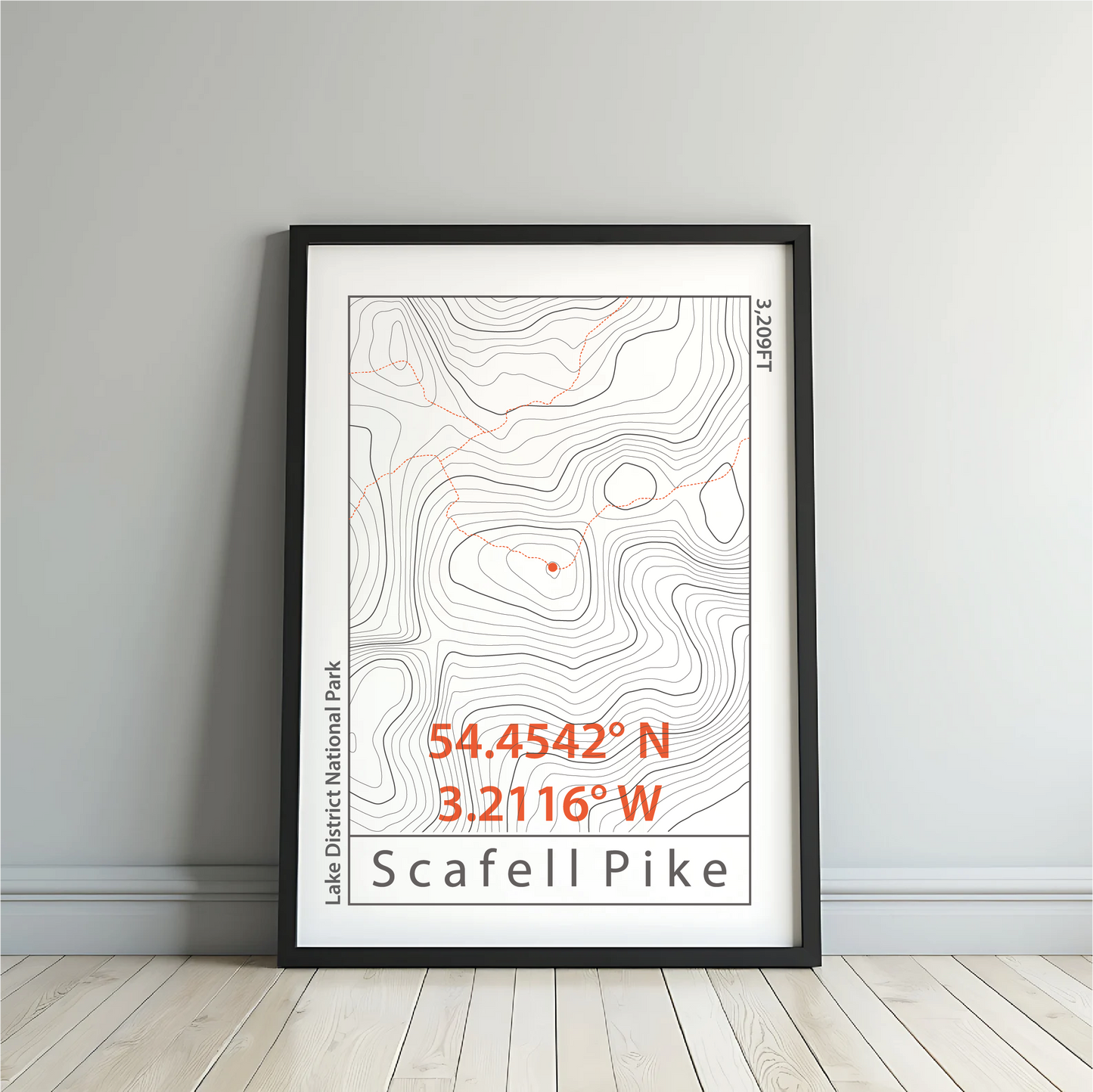 Scafell Pike Topographic Contour Map Print