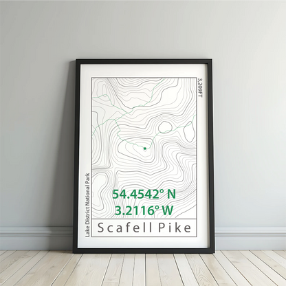 Scafell Pike Topographic Contour Map Print