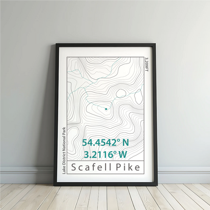 Scafell Pike Topographic Contour Map Print