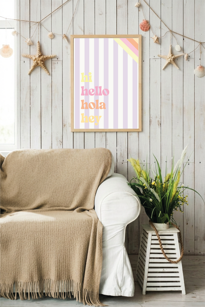 Hi Hello Hola Hey — Colourful Typography Print